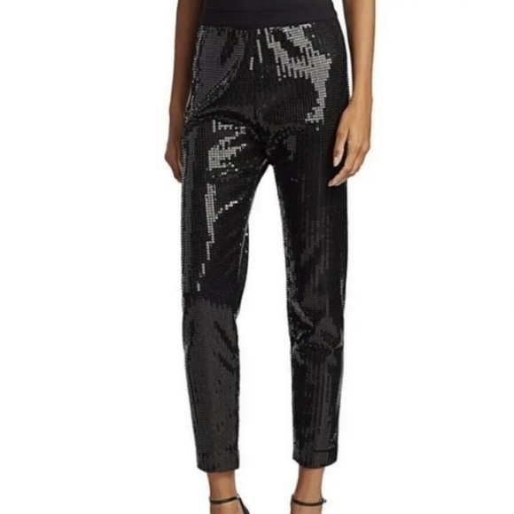 Joan Vass black sparkly sequin high rise tapered leg pant - Picture 1 of 10